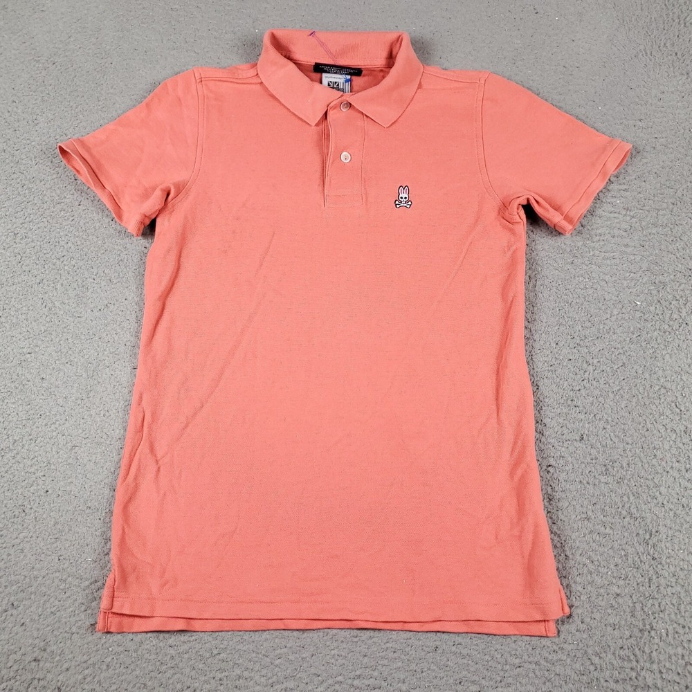 Psycho Bunny Polo Shirt Mens Size 2 Coral Skull Crossbones Short Sleeve *